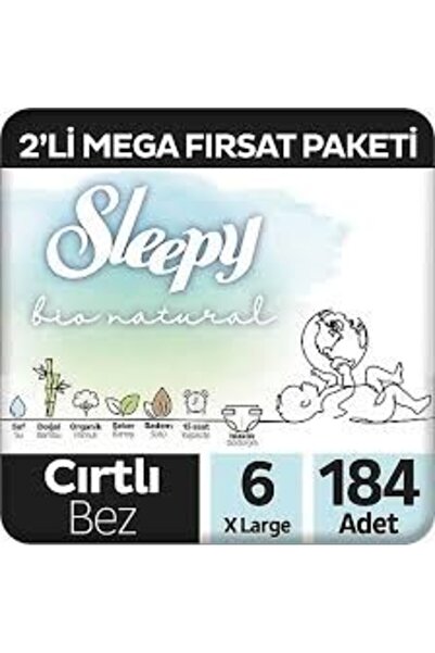 Sleepy حفاضات أطفال بيو ناتشورال مقاس 6 إكس لارج عبوة من 4 قطع 184 قطعة