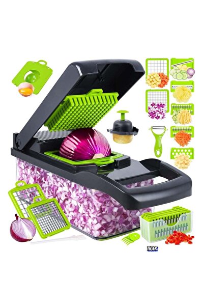 Generic مفرمة الخضار الاحترافية من تايجر - مفرمة طعام متعددة الوظائف 14 في 1، تقطيع البصل والجزر والثوم