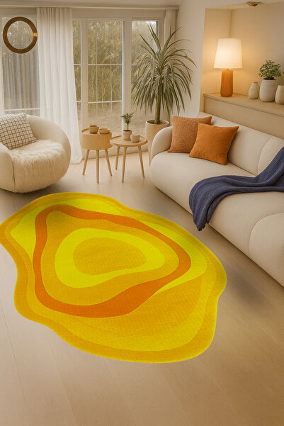 Rugs Modern Halı سجادة MOSSO ذات اللون الأصفر ذات النمط التجريدي غير المتماثل...