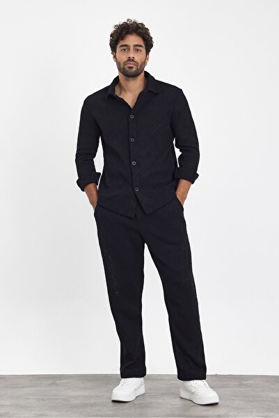 İLKCET MODA Мъжки комплект с риза и панталони с мотиви