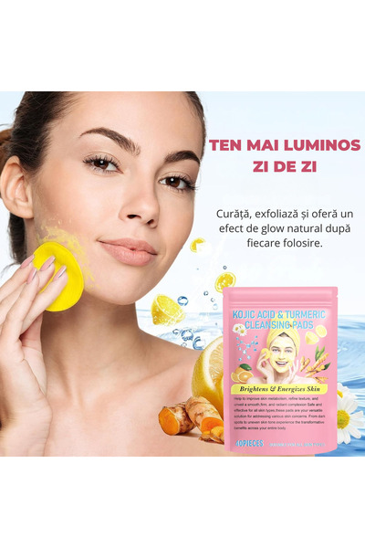 Generisch Discuri de curățare facială cu turmeric, acid kojic, 40 buc, exfoliere delicată, iluminare, hidratare