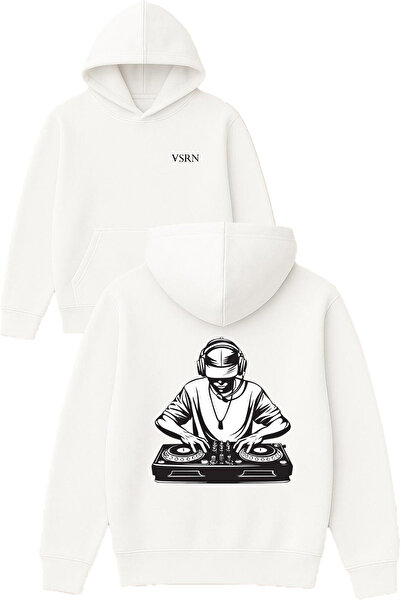 VSRN دي جي آدم ديزاين مطبوع قصة فضفاضة سويت شيرت أبيض بغطاء رأس