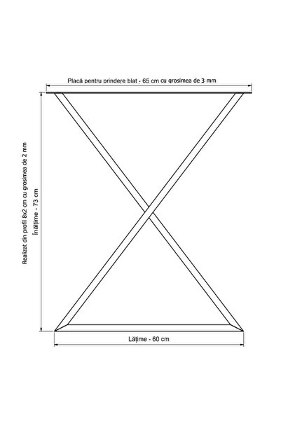 buz Metal Table Legs, Set of 2, Dining Furniture, 60 x 72 x 8 cm, Black