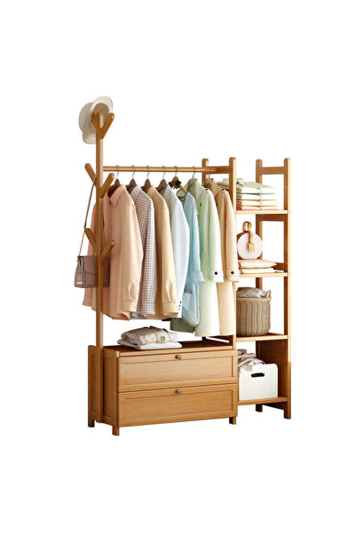 buz Suport de haine cu rafturi, din lemn, multifuncțional, 100 x 30 x 158