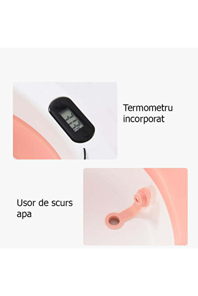 buz Foldable Baby Bath Tub with Stand, Cushion and Thermometer – Ages 0-3 – Blue/Pink