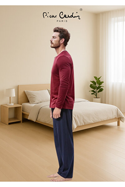 Pierre Cardin Men's Clothing 100% Cotton Long Sleeve Pajama Set (with Modal Boxer Gift)