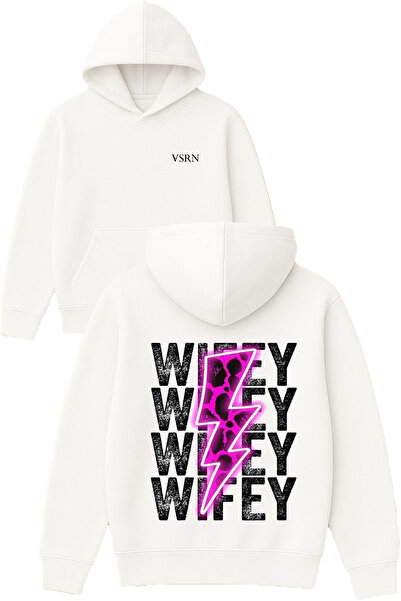 VSRN تصميم وايفي وايفي مطبوع قصة فضفاضة سويت شيرت أبيض بغطاء رأس