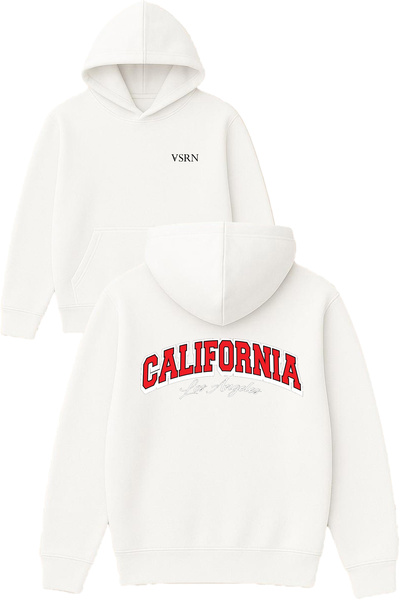 VSRN تيك كاليفورنيا 1 تصميم مطبوع قصة فضفاضة سويت شيرت أبيض بغطاء رأس