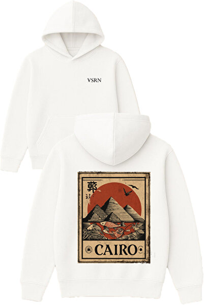 VSRN كنزة كايكو اليابانية بتصميم مطبوع قصة فضفاضة باللون الأبيض بغطاء رأس