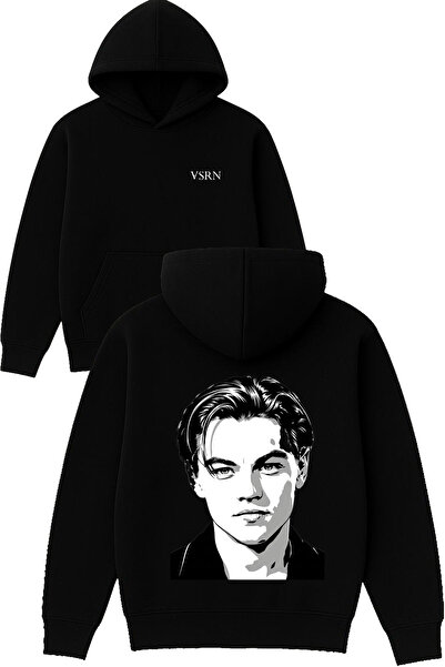 VSRN Leonardo Design Printed Oversized Black Hooded Sweatshirt