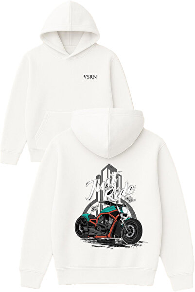 VSRN Hanorac alb supradimensionat cu glugă și imprimeu Just Ride