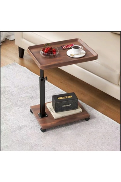 Razo Masă de cafea portabilă în formă de C – 2 rafturi din MDF, cadru din oțe...