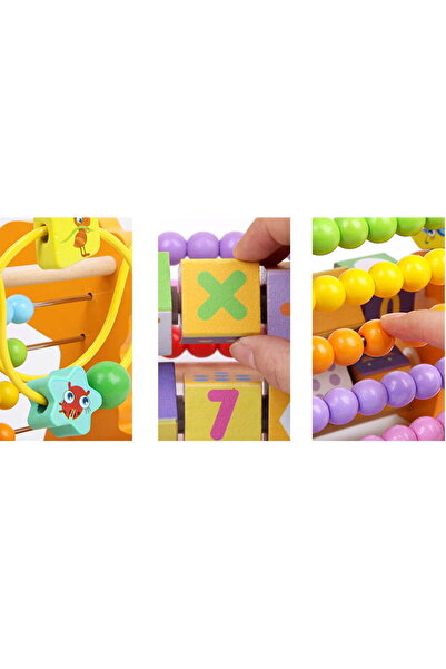 buz Wooden counting toy for children, multifunctional, with multicolored beads, yellow, 22 x 22 x 18 cm