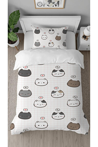 GREENDECOR Cute Cats Rabbit Patterned Printed Specially Designed Modern Stylish Children's Duvet Cover Set Without Sheets