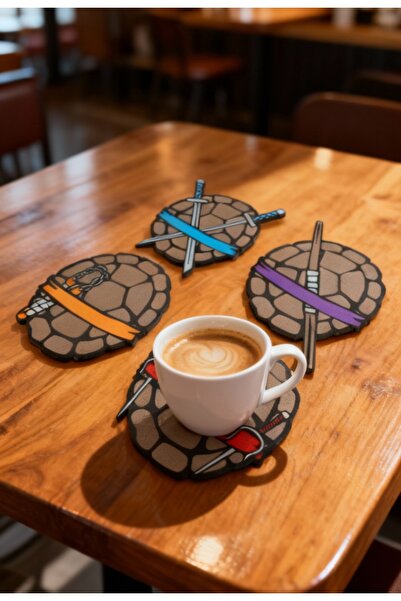 Nobrand مجموعة كوستر من 4 قطع على شكل سلاحف النينجا - مجموعة كوستر مزخرفة ملونة