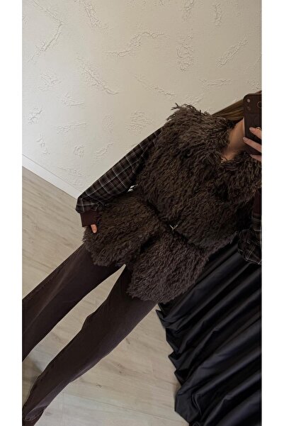 elif teke Bearded Belted Vest Bitter Brown