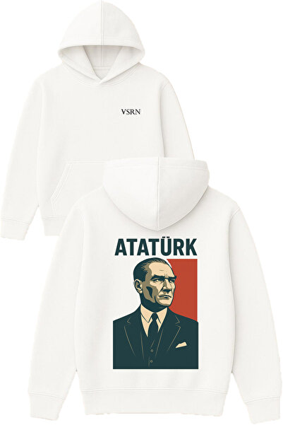 VSRN Poster Ataturk Design imprimat pe hanorac alb supradimensionat cu glugă