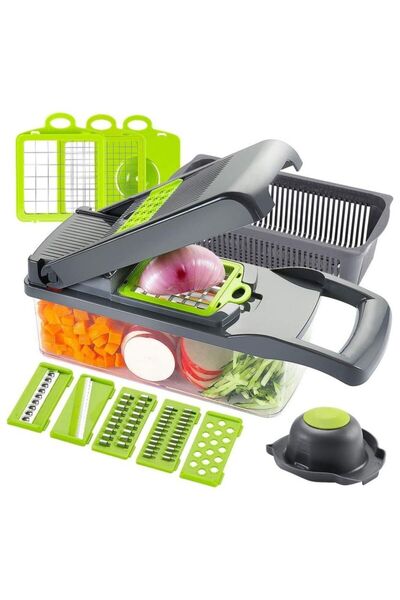 Generic مفرمة الخضار ELTRAZONE - قطاعة فواكه 12 في 1، قطاعة ماندولين، مفرمة طعام/مقطعة