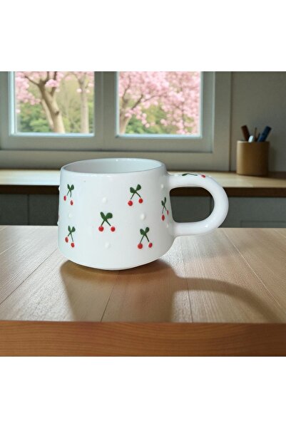 NidaSanatEvi فنجان قهوة سيراميك صغير مزخرف بنمط الكرز - نيدا