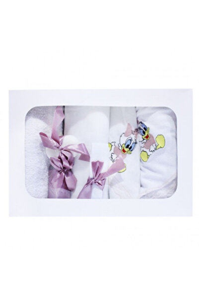 OEM Set de botez 7 piese - Daisy Duck brodat - Alb / Roz pudrat închis - TPB-38