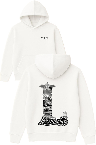 VSRN تصميم مدينة لوكسمبورغ مطبوع قصة فضفاضة سويت شيرت أبيض بغطاء رأس