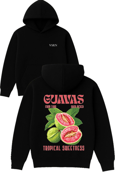 VSRN Dulceață tropicală de guava Hanorac negru supradimensionat cu glugă și i...