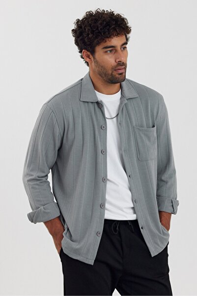 İLKCET MODA Men's Gray Regular Shirt with Front Pocket