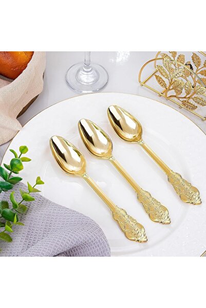 4basix Plastic Gold Spoon Set - Disposable Heavyweight Cutlery (12 Pieces)
