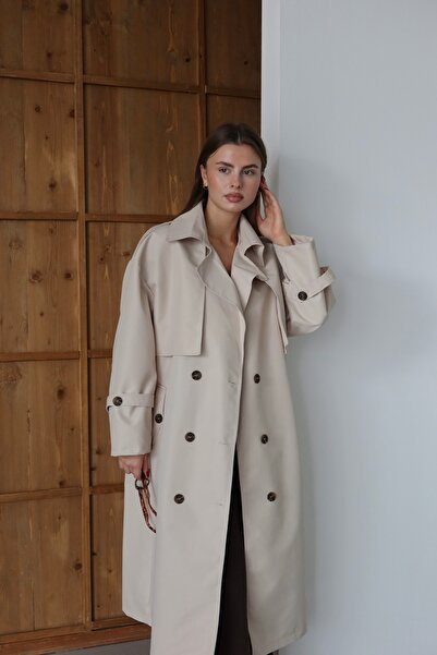BY SE'MAS WEAR Premium Kol Apoletli Rüzgarlıklı Oversize Trençkot