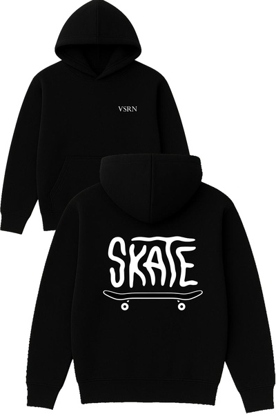 VSRN Skate Nice Design Printed Oversized Black Hooded Sweatshirt