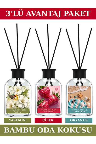 homeartplus 3’lü Oda kokusu seti çilek , yasemin , okyanus 50 ml