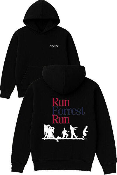 VSRN سترة ران فورست ران ديزاين مطبوع قصة فضفاضة سوداء بغطاء رأس