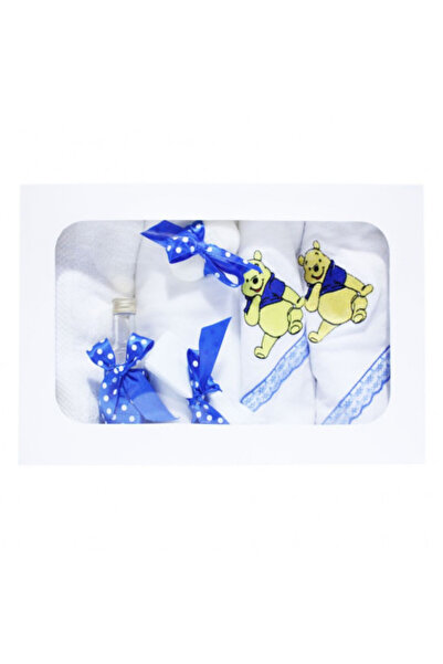 OEM Set botez, 7 piese - Winnie the Pooh brodat - Alb-Albastru