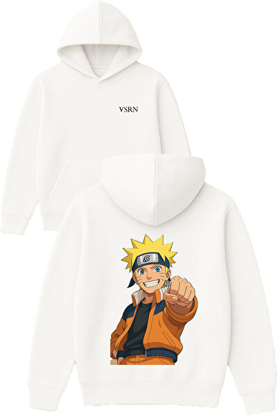 VSRN تصميم أنيمي ذو عيون زرقاء شقراء مطبوع قصة فضفاضة أبيض بغطاء رأس سويت شيرت