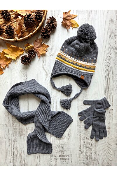 GizaKids Set de 3 piese pentru copii: beretă din lână, eșarfă, mănuși / pălărie
