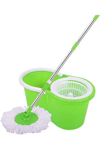 Twinkle Mart 360° Spin Round Mop, Plastic Centre with Bucket, Green (2018-028-2)
