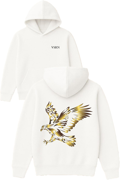 VSRN تصميم طائر الصقر الذهبي مطبوع قصة فضفاضة سويت شيرت أبيض بغطاء رأس