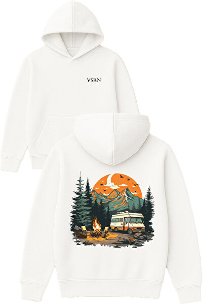 VSRN كارافان آند ناتشر ديزاين مطبوع قصة فضفاضة سويت شيرت أبيض بغطاء رأس
