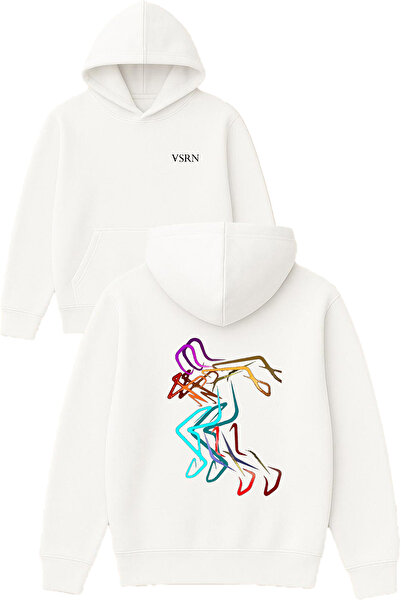 VSRN تصميم هولوجرام للجري مطبوع قصة فضفاضة سويت شيرت أبيض بغطاء رأس