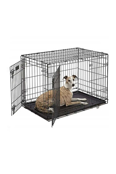 buz Cușcă pliabilă pentru animale de companie, metal și plastic, neagră, 107 x 68,5 x 77 cm