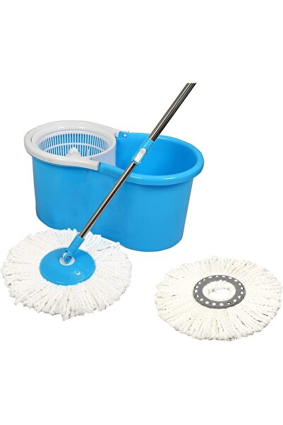 Twinkle Mart Spin Mop with Bucket and 2 Microfiber Refills (White/Blue)