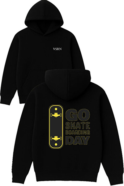 VSRN Dnevna majica sa kapuljačom, široka, crna, sa printom "Go Skateboarding ...