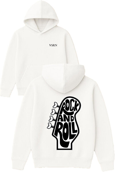 VSRN تصميم روك آند رول مطبوع قصة فضفاضة سويت شيرت أبيض بغطاء رأس