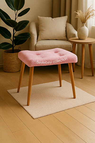 BEYLERBEYİ Makyaj masası pufu, pembe peluş kumaş, ayak uzatmalık puf, dekorat...