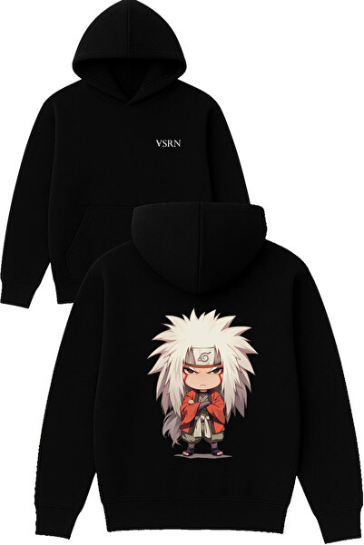 VSRN Πορτοκαλί μπουφάν anime με στάμπα σχεδίου, oversize μαύρο φούτερ με κουκ...