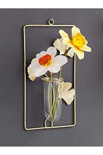 buz Glass vase with metal support for wall, rectangular, gold
