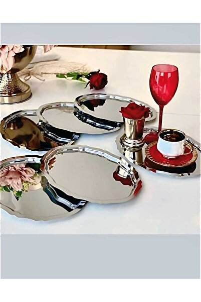 kumsal home züccaciye LÜX OVAL 6LI PASLANMAZ ÇELİK SÖZ NİŞAN SUNUM ÇAY VE DEKORATİF TEPSİ