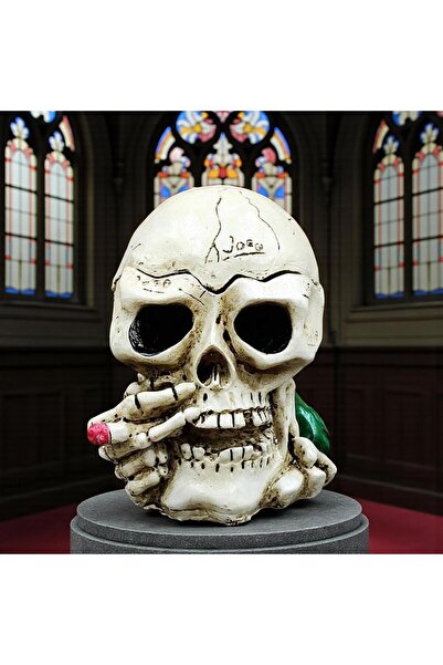 e-life shop Kapaklı Reçine Kafatası Küllük Gotik Vintage Dekoratif Sigara Kül...