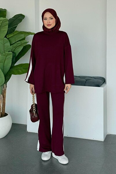 Şulemoda Giyim Gama Şeritli Takım Bordo