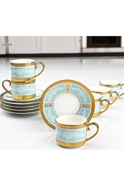 Kosova Çırağan Home Tombul Renkli 6 Kişilik Kahve Fincan Takımı